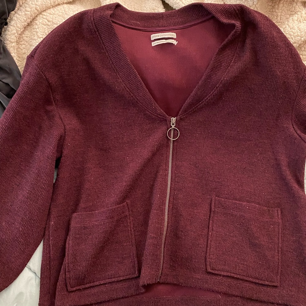 Urban Outfitters Maroon Zip Up Sweater